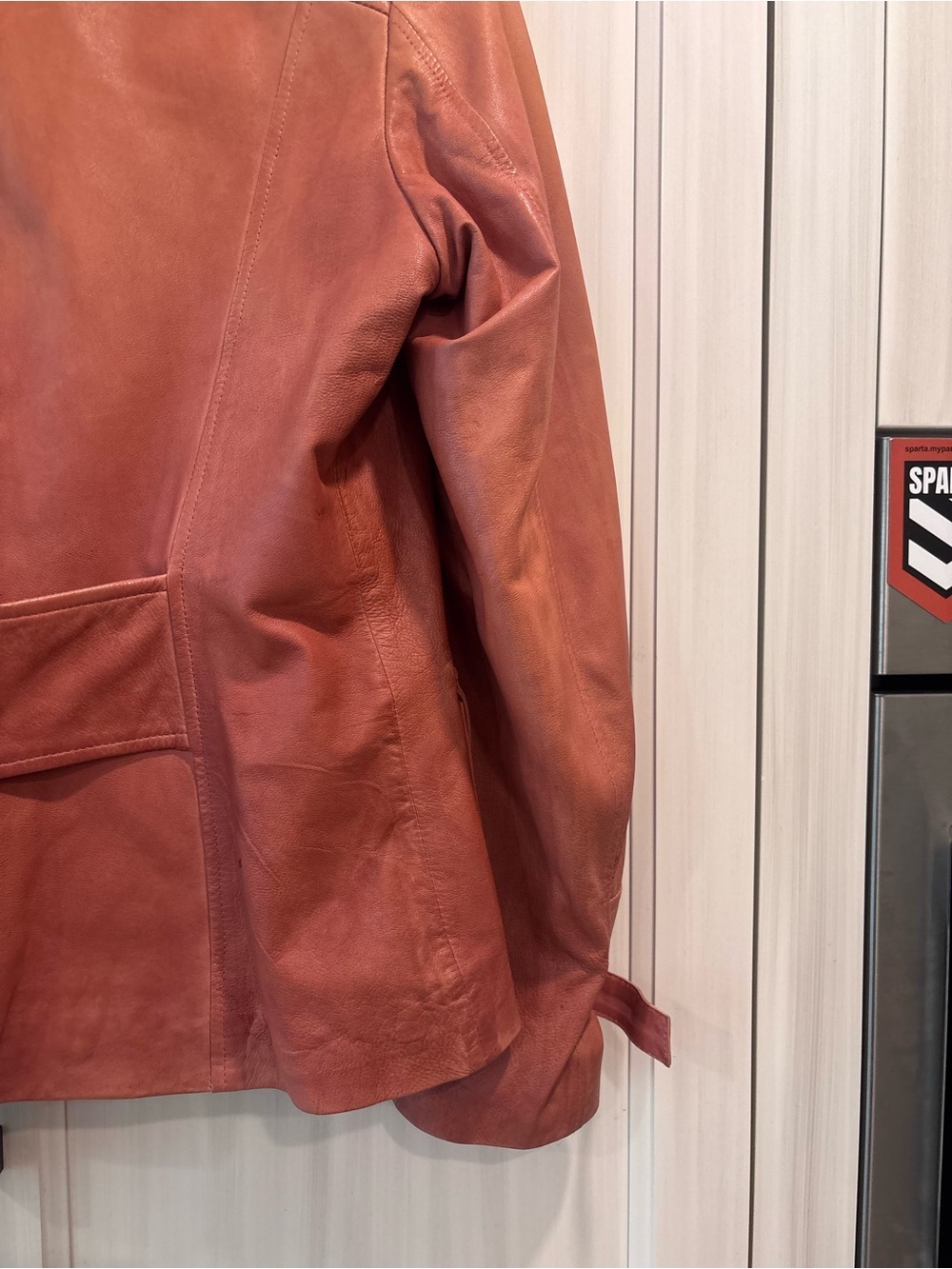Danier genuine leather blazer jacket coral/dusty rose large button front - Picture 9 of 14